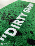 Dirty grass typography hand-tufted wool rug with green textured design, premium custom area rug by Mayur Rugs