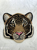 Tiger face hand-tufted wool rug with bold wildlife design, premium custom area rug by Mayur Rugs