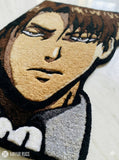 Levi Ackerman inspired Attack on Titan anime hand-tufted wool rug with bold character design, premium custom area rug by Mayur Rugs