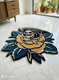 Blooming reaper hand-tufted wool rug with gothic skull and floral design, premium custom area rug by Mayur Rugs