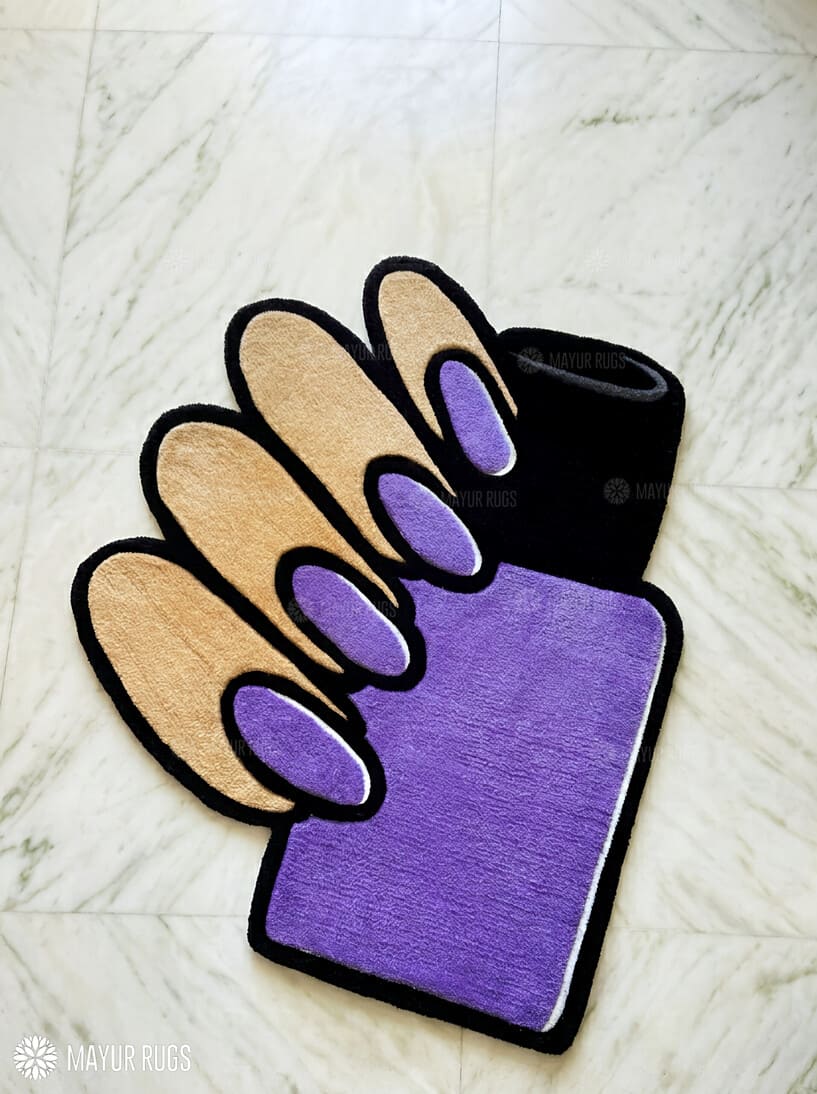 Nail art studio purple hand-tufted wool rug with beauty salon aesthetic design, premium custom area rug by Mayur Rugs