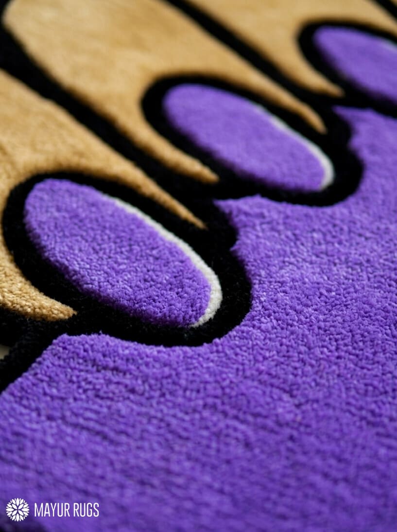 Nail art studio purple hand-tufted wool rug with beauty salon aesthetic design, premium custom area rug by Mayur Rugs