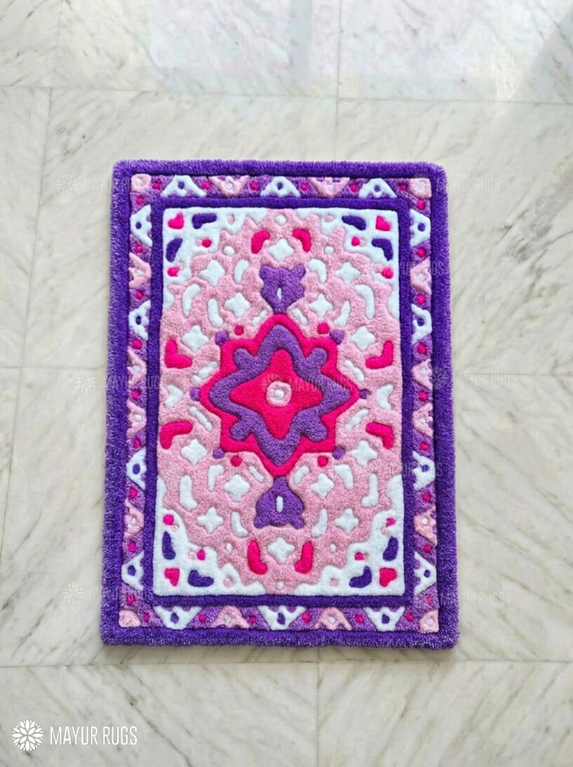 Royal Amethyst Persian Inspired tufted wool area rug handmade with luxury floral pastel design by Mayur Rugs