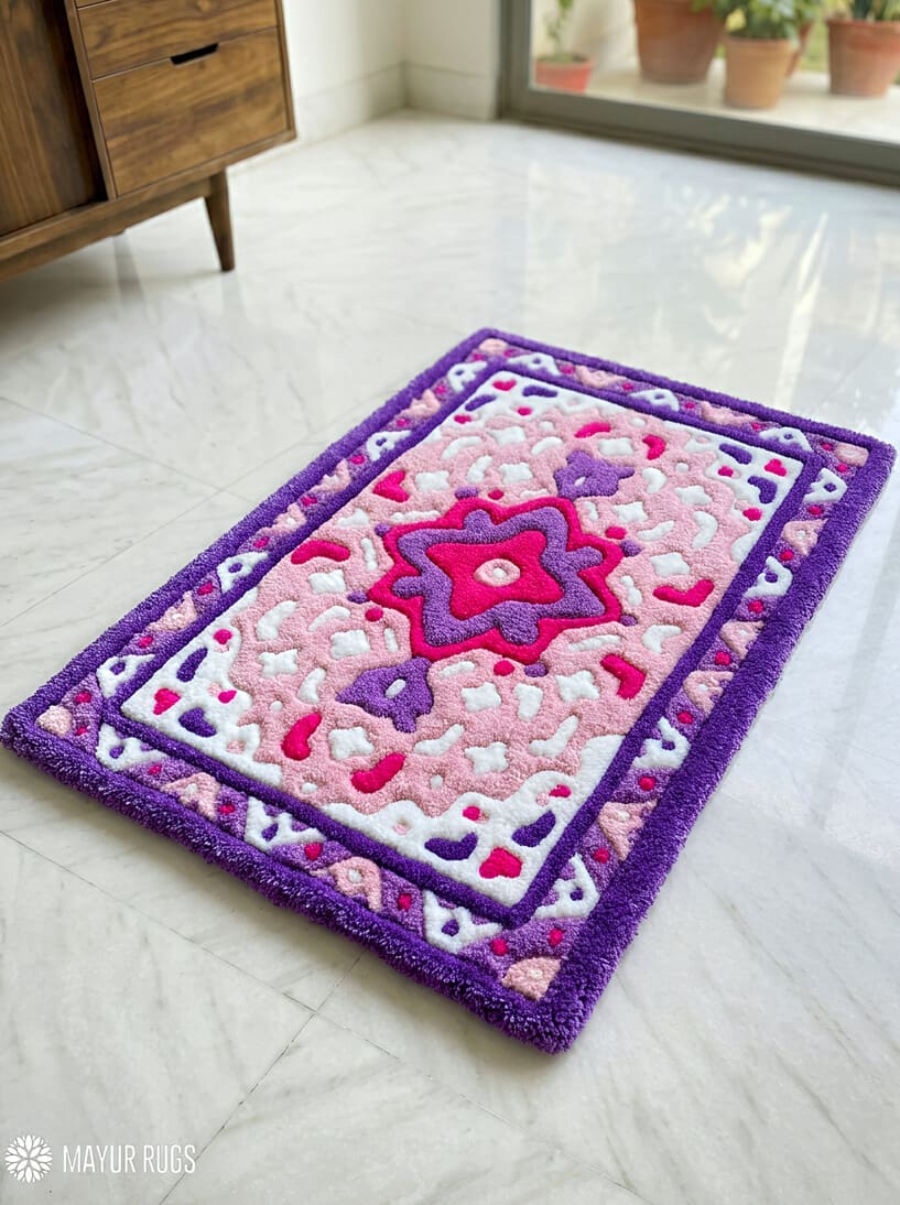 Royal Amethyst Persian Inspired tufted wool area rug handmade with luxury floral pastel design by Mayur Rugs