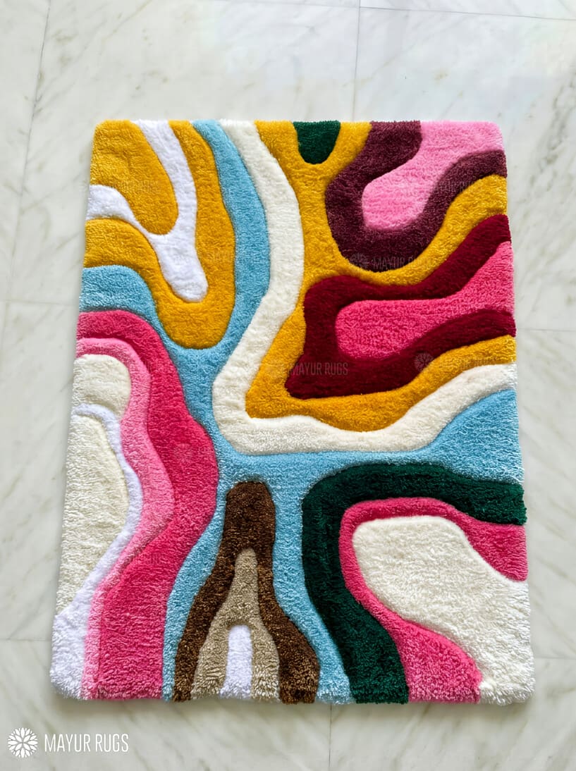 Abstract color flow hand tufted wool rug featuring modern artistic patterns and vibrant contemporary design by Mayur Rugs