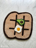 Breakfast tic tac toe game hand-tufted wool rug set with avocado and omelet play pieces, premium custom rug by Mayur Rugs