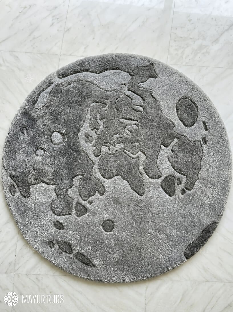 Celestial moon hand-tufted wool rug with dreamy lunar aesthetic design, premium custom area rug by Mayur Rugs