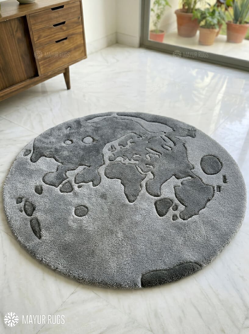 Celestial moon hand-tufted wool rug with dreamy lunar aesthetic design, premium custom area rug by Mayur Rugs