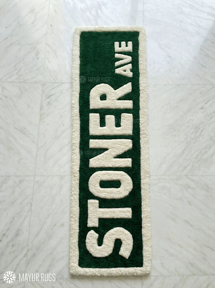 Stoner Eve hand-tufted wool rug with psychedelic trippy aesthetic design, premium custom area rug by Mayur Rugs