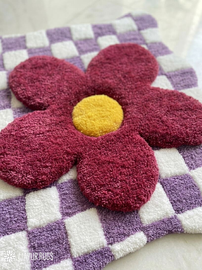 Loop cut 3D flower hand-tufted wool rug with textured floral design and mixed pile detailing, premium custom area rug by Mayur Rugs