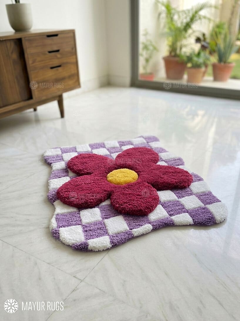Loop cut flower hand-tufted wool rug with textured floral design and mixed pile detailing, premium custom area rug by Mayur Rugs