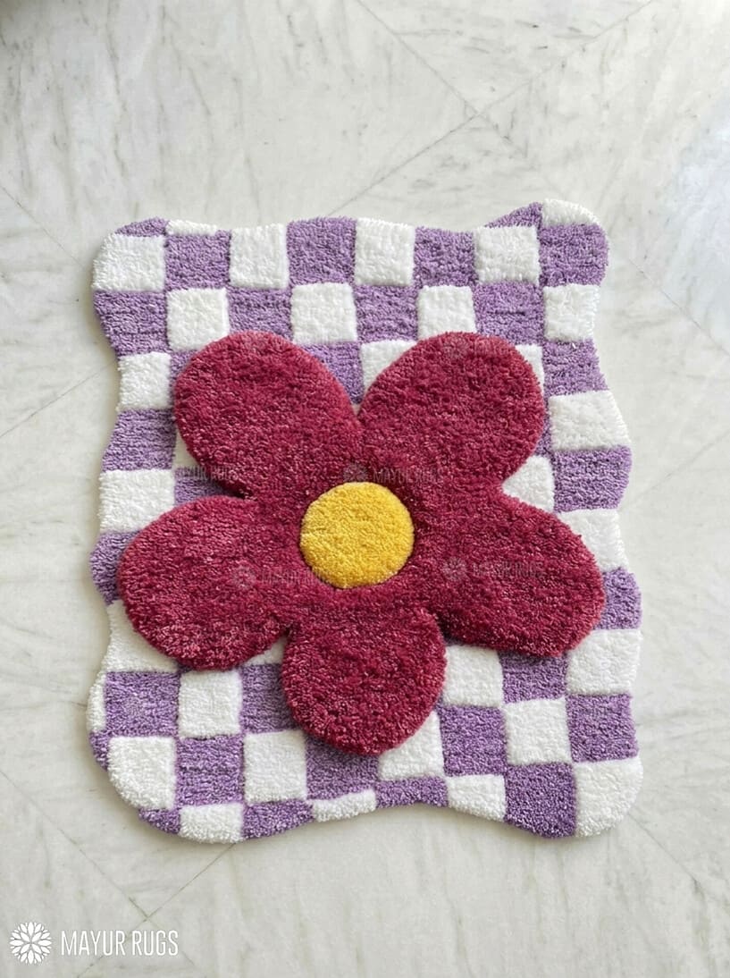 Loop cut 3D flower hand-tufted wool rug with textured floral design and mixed pile detailing, premium custom area rug by Mayur Rugs