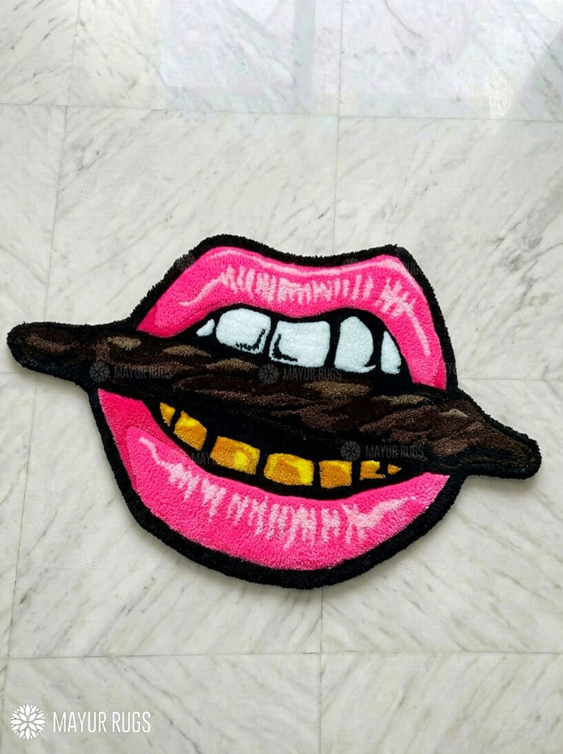 Pink Lips Cigar Pop Art Hand-Tufted Rug