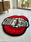 Money roll lips hand tufted wool rug featuring luxury pop art statement artwork by Mayur Rugs
