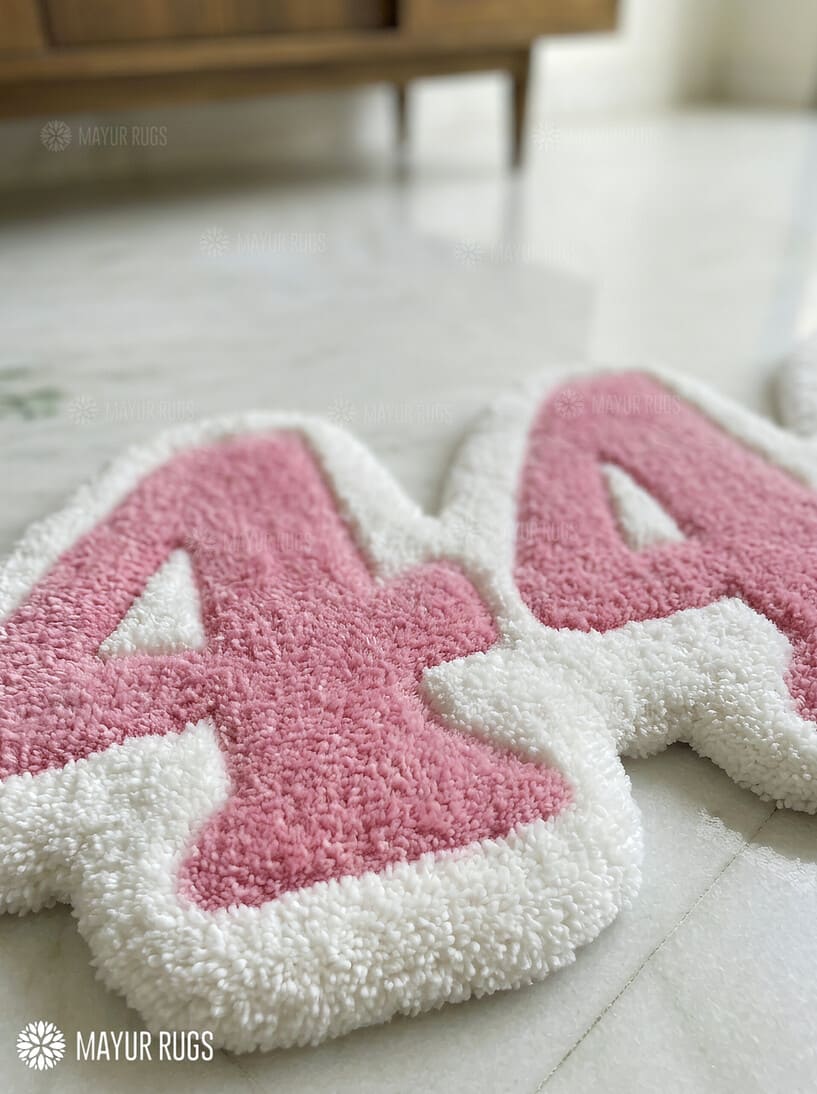 444 aesthetic typography hand-tufted wool rug with pastel pink angel number design by Mayur Rugs