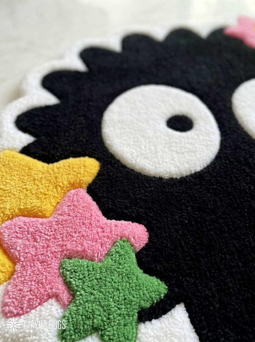 Soot Sprite inspired hand-tufted wool rug with Ghibli anime aesthetic design by Mayur Rugs