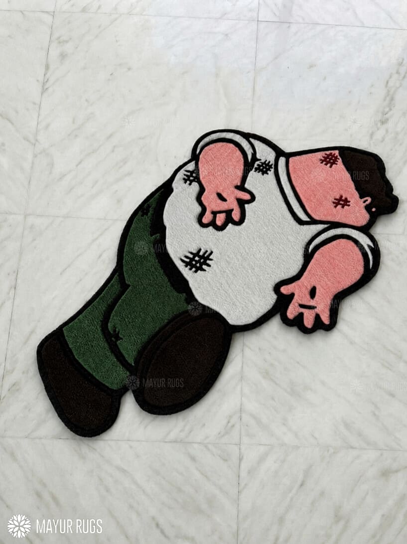 Griffin Family Guy inspired hand-tufted wool rug with retro cartoon meme aesthetic design by Mayur Rugs
