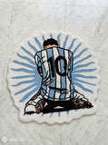 Lionel Messi fan art custom hand-tufted wool rug with football sports aesthetic design by Mayur Rugs