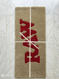 RAW Rolling inspired hand-tufted wool rug with bold lifestyle typography aesthetic design, premium custom area rug by Mayur Rugs