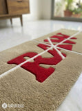 RAW Rolling inspired hand-tufted wool rug with bold lifestyle typography aesthetic design, premium custom area rug by Mayur Rugs