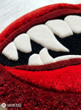 Vampire fangs lips hand tufted wool rug featuring gothic statement art design by Mayur Rugs
