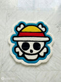 Straw Hat Pirates Inspired anime hand-tufted wool rug with iconic One Piece skull logo aesthetic by Mayur Rugs