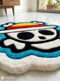 Straw Hat Pirates Inspired anime hand-tufted wool rug with iconic One Piece skull logo aesthetic by Mayur Rugs