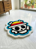 Straw Hat Pirates Inspired anime hand-tufted wool rug with iconic One Piece skull logo aesthetic by Mayur Rugs