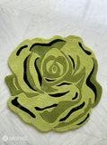 Sage green rose shaped hand-tufted wool rug with layered botanical floral detailing by Mayur Rugs