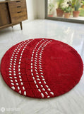 Cricket ball hand-tufted wool rug with classic sports seam detailing, premium custom area rug by Mayur Rugs