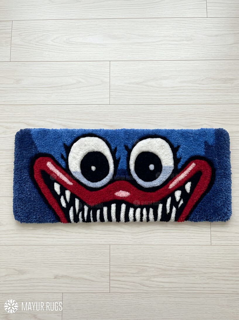Poppy Playtime inspired keyboard hand-tufted wool rug with horror gaming setup aesthetic design, premium custom area rug by Mayur Rugs