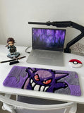 Pokémon Gengar inspired keyboard hand-tufted wool rug with ghost anime gaming setup aesthetic design by Mayur Rugs
