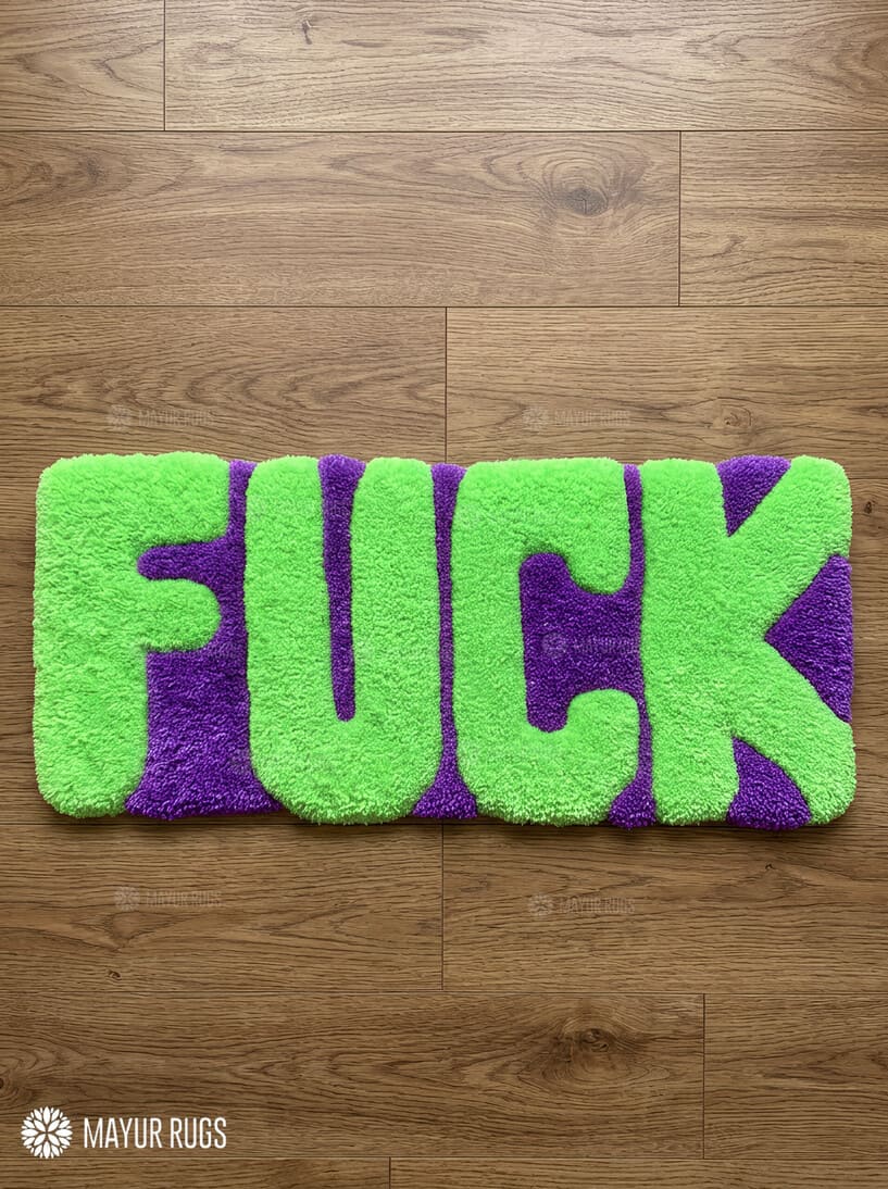 FUCK custom keyboard hand-tufted wool rug with meme gaming setup aesthetic design by Mayur Rugs