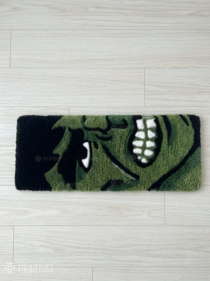 HULK keyboard hand-tufted wool rug with superhero gaming setup aesthetic design by Mayur Rugs