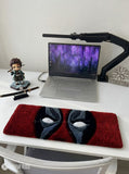 Deadpool inspired custom keyboard hand-tufted wool rug with Marvel gaming setup aesthetic design by Mayur Rugs