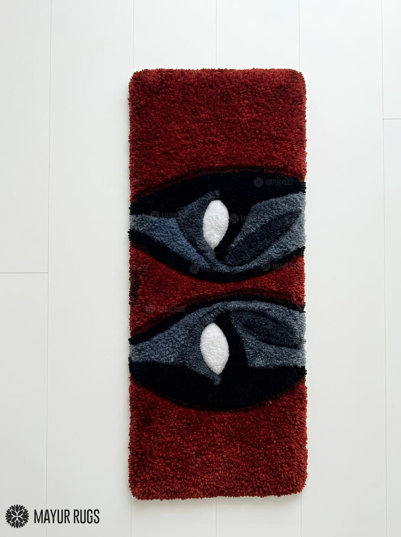 Deadpool inspired custom keyboard hand-tufted wool rug with Marvel gaming setup aesthetic design by Mayur Rugs