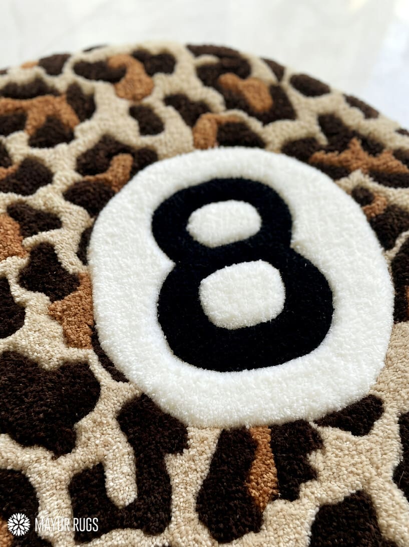 8 ball pool cheetah print custom hand-tufted wool rug with streetwear aesthetic design by Mayur Rugs