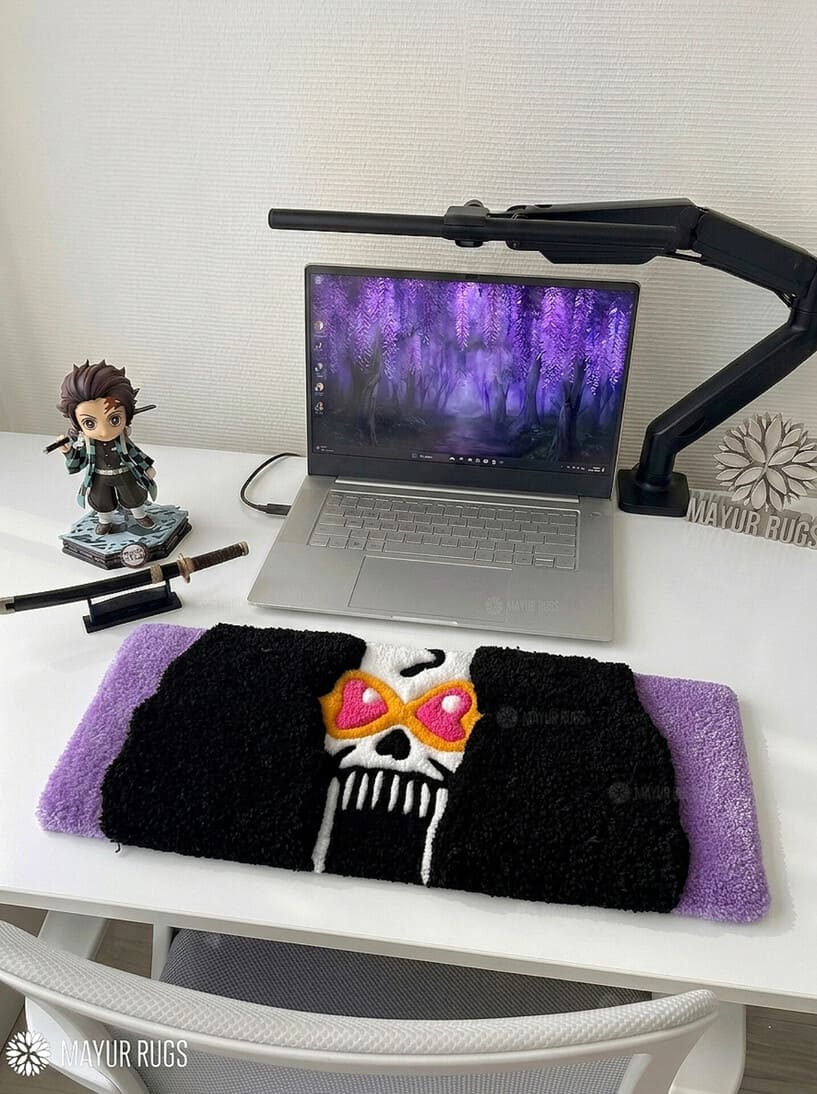 Brook Inspired One Piece custom keyboard rug handmade with premium tufted wool for anime gaming desk setup by Mayur Rugs