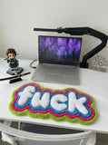 Abstract FUCK 3D keyboard hand-tufted wool rug with hyperpop gaming setup aesthetic by Mayur Rugs