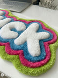 Abstract F*CK 3D keyboard hand-tufted wool rug with hyperpop gaming setup aesthetic by Mayur Rugs