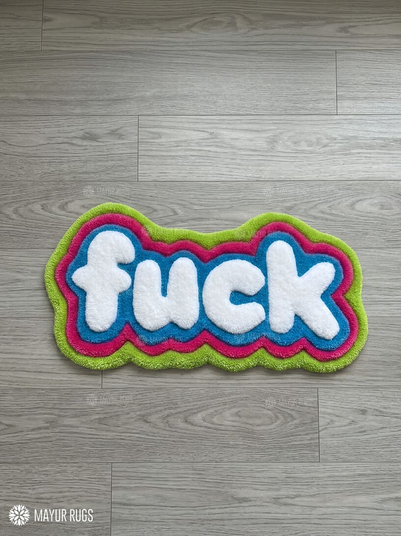 Abstract F*CK 3D keyboard hand-tufted wool rug with hyperpop gaming setup aesthetic by Mayur Rugs