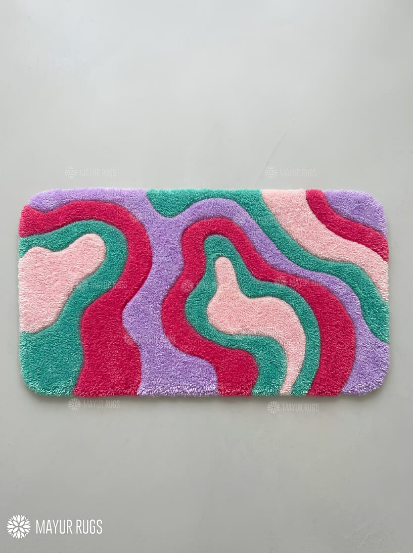 Candy wave abstract keyboard hand-tufted wool rug with pastel fluffy desk setup aesthetic by Mayur Rugs