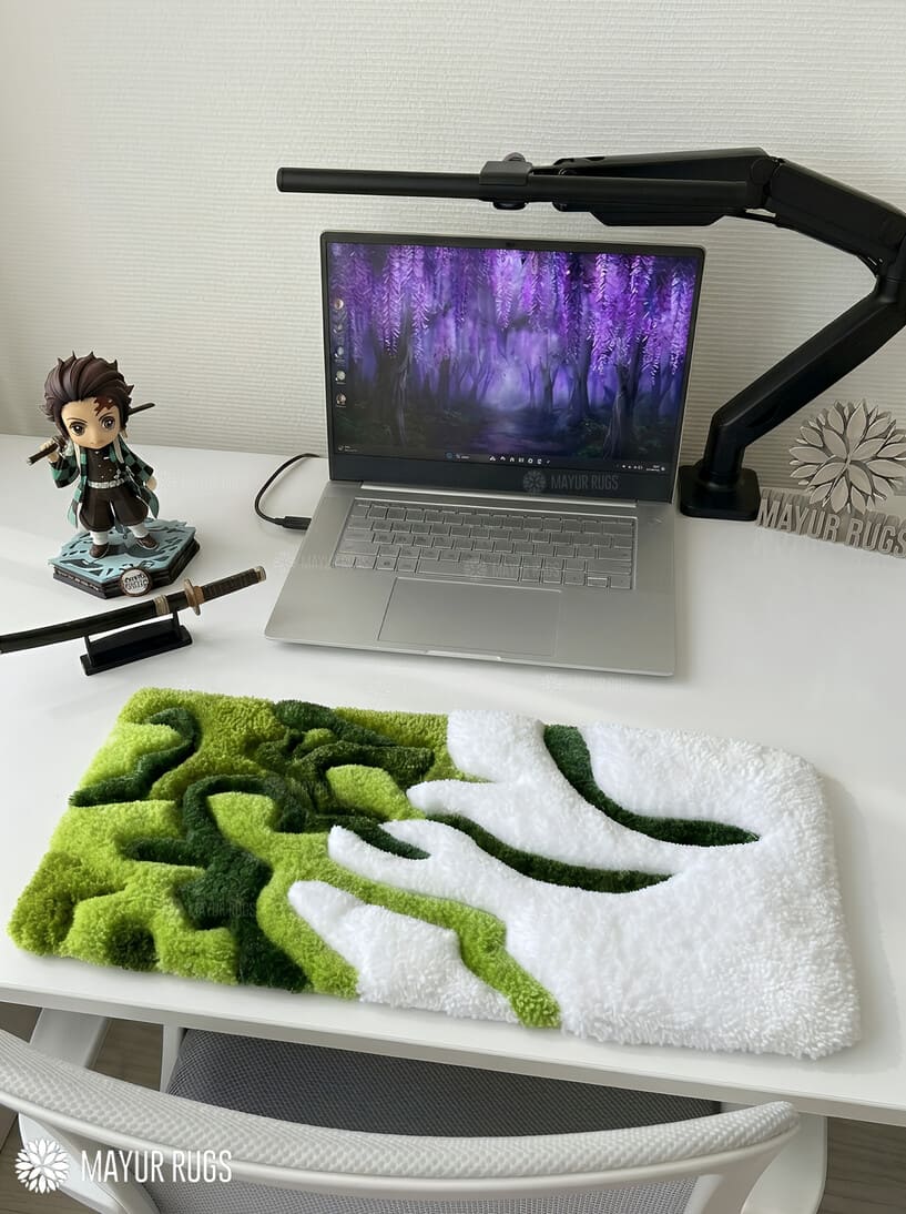 Moss Flow 3D hand-tufted keyboard rug with organic abstract aesthetic by Mayur Rugs