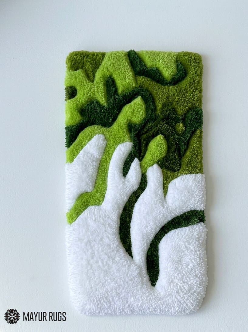 Moss Flow 3D hand-tufted keyboard rug with organic abstract aesthetic by Mayur Rugs