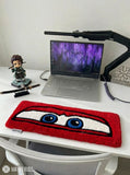 Lightning McQueen Inspired hand-tufted keyboard rug with cartoon racing gaming desk setup aesthetic by Mayur Rugs