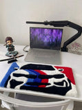 BMW M Inspired hand-tufted keyboard rug with luxury automotive gaming desk setup aesthetic by Mayur Rugs