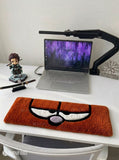 Brown retro cartoon face hand-tufted keyboard rug with sleepy eyes aesthetic by Mayur Rugs