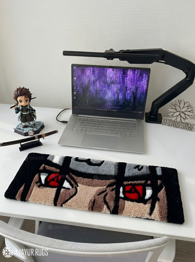 Itachi Uchiha Inspired anime keyboard rug with Sharingan eye aesthetic by Mayur Rugs