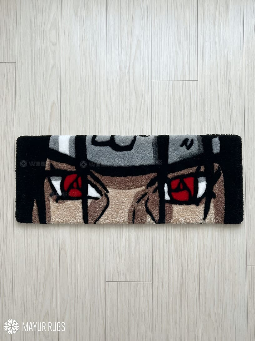 Itachi Uchiha Inspired anime keyboard rug with Sharingan eye aesthetic by Mayur Rugs