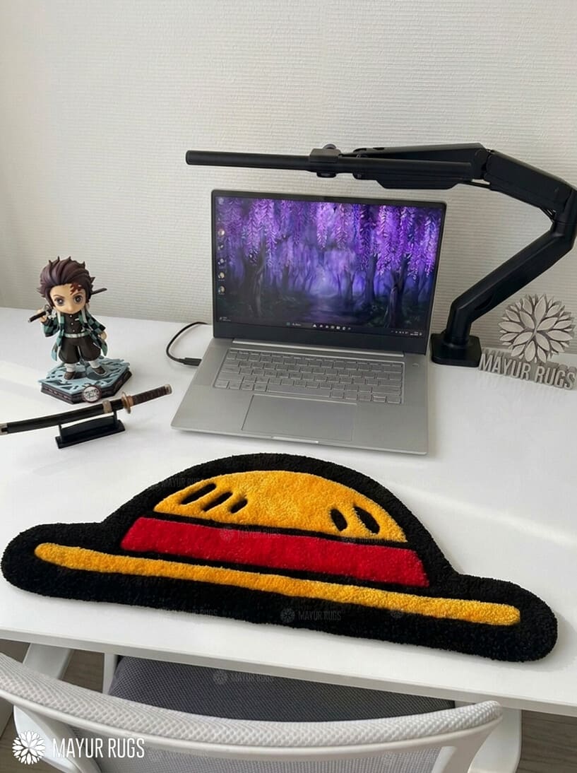 Luffy Straw Hat Inspired anime keyboard rug with One Piece pirate aesthetic by Mayur Rugs